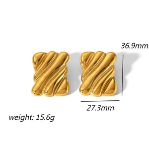 1 pair of classic fashion  gold-plated stainless steel rectangular geometric stripe texture earrings for women's jewelry for daily wear h5 Picture2